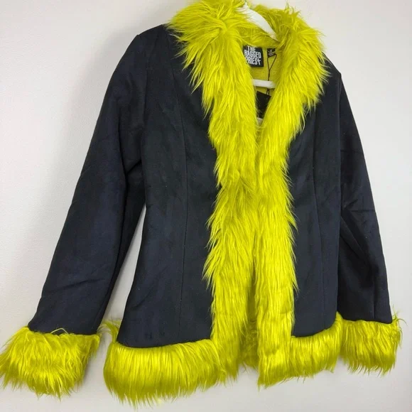 The Ragged Priest Warhol Faux Fur Coat Womens 6 Black Green Dolls Kill Jacket - Picture 4 of 12